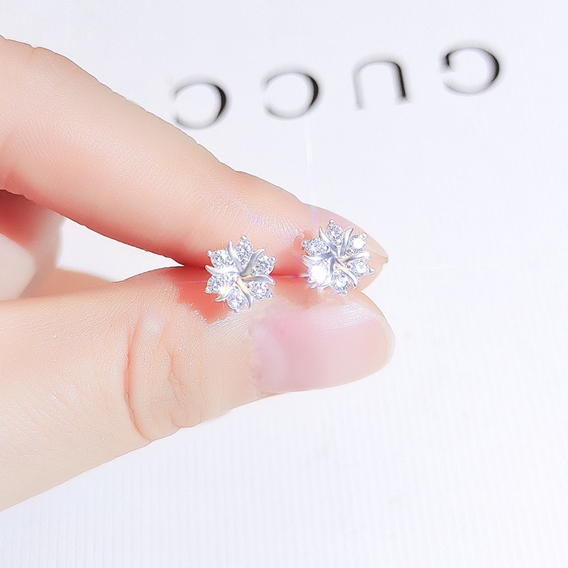 Khuyên tai JIUDUOLAN thiết kế bông hoa mạ bạc đính đá zircon sáng bóng thời trang Hàn Quốc dành cho nữ