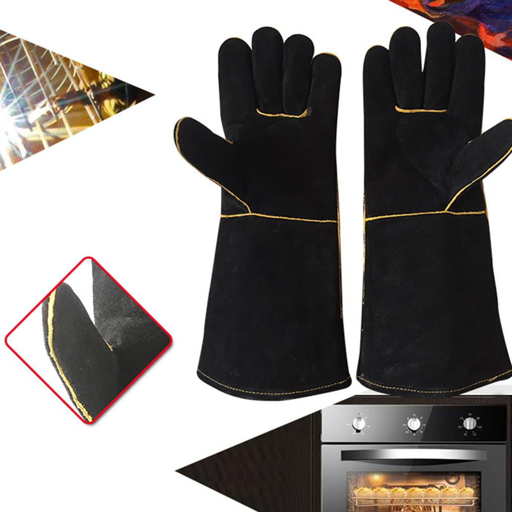 1 Đôi Găng Tay Bằng Da PU Chống Lửa Dùng Cho Lò Nướng / Nướng BBQ