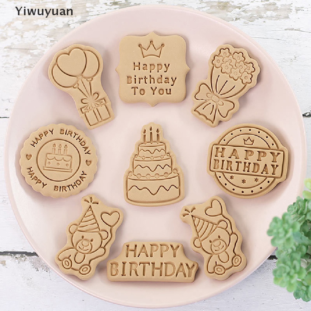 Bộ 8 Khuôn Cắt Bánh Quy Hình Chủ Đề Sinh Nhật 3D Bằng Nhựa