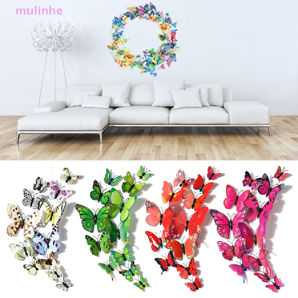 12 Miếng Dán Tường Trang Trí Hình Bướm 3D Tháo Rời Được Dành Cho Phòng Trẻ Em / Đám Cưới vn