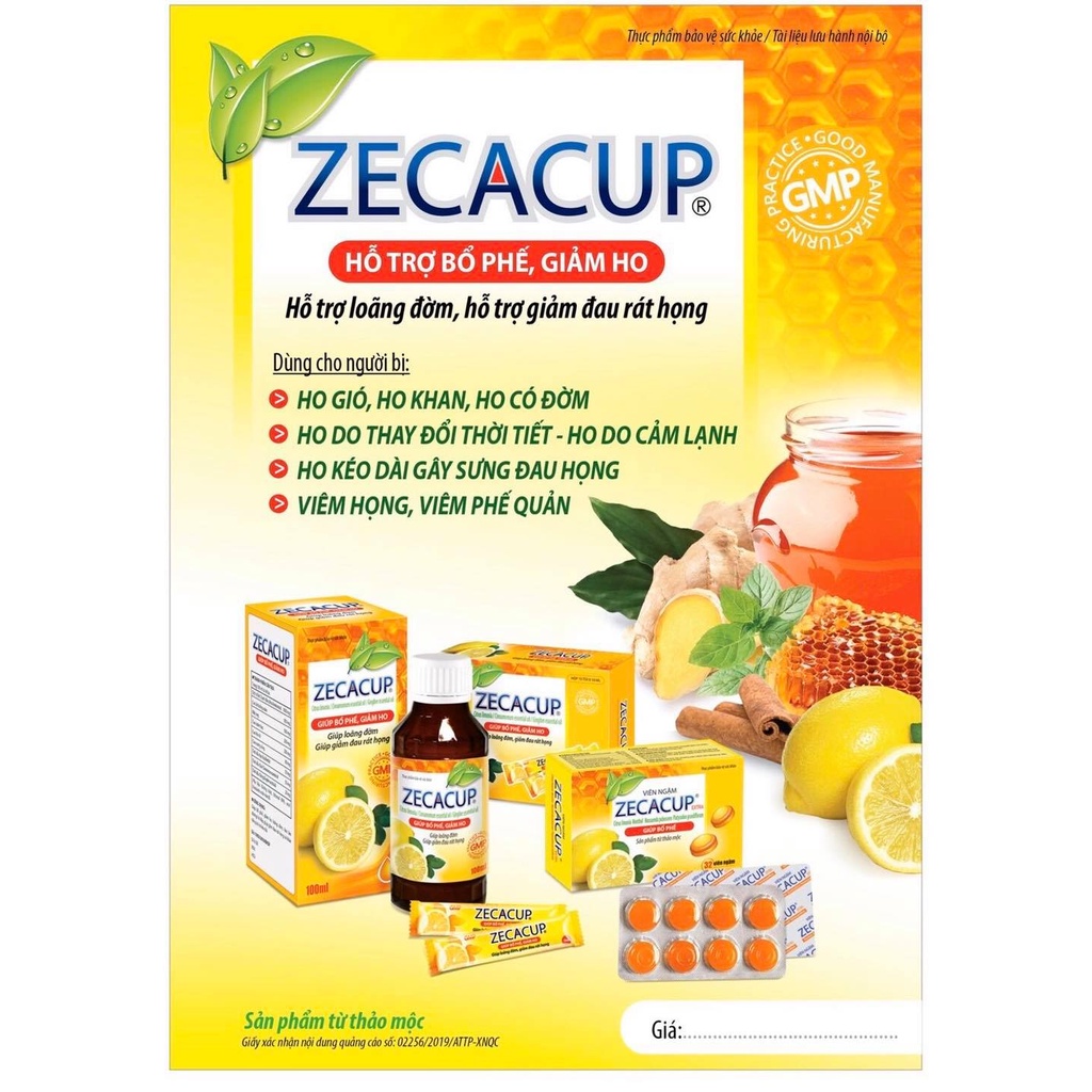 ZECACUP Viên Ngậm - Bổ Phế, Giảm Ho, Loãng Đờm, Làm Ấm Đường Hô Hấp, Giúp Giảm Đau Rát Họng Và Khản Tiếng Do Ho Kéo Dài