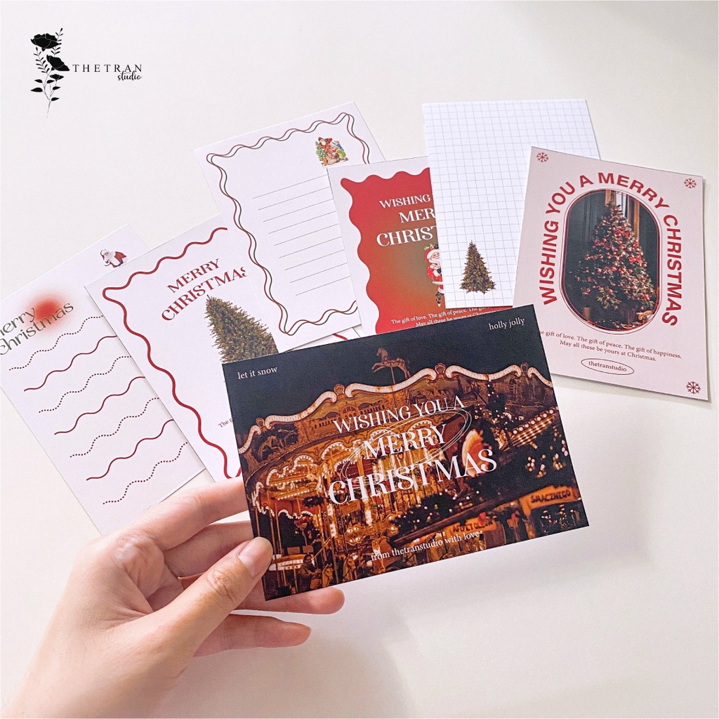 Bộ 4 postcard giáng sinh, sinh nhật, valentine, nghệ thuật 2 mặt A6 / special occasion card / thetranstudio