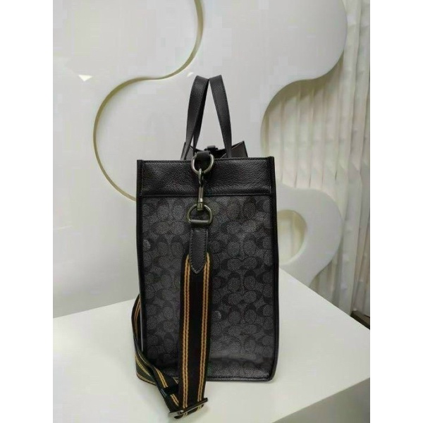 Túi Tote Nam Đeo Chéo Cao Cấp Da Thật Hoạ Tiết Canvas Size Đại Coach