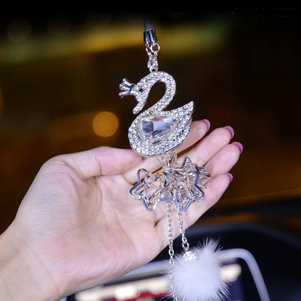 Phụ Kiện Treo Trang Trí Nội Thất Xe Hơi Hình Thiên Nga Đính Pha Lê Giả