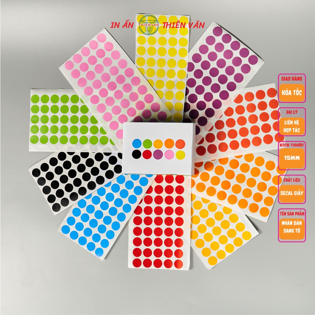 Nhãn Dán Tem Tròn Chấm Bi Thiên Văn, Phi 15mm - 20mm - 30mm - 40mm - 50mm - tem đánh dấu, tem dán lỗi, tem phân loại