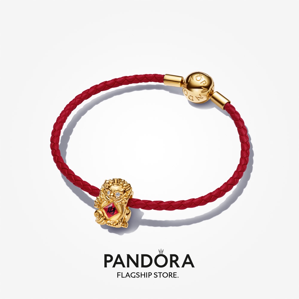 Bộ Vòng Tay Da Pandora Mạ Vàng 14k May Mắn Phong Cách Trung Hoa