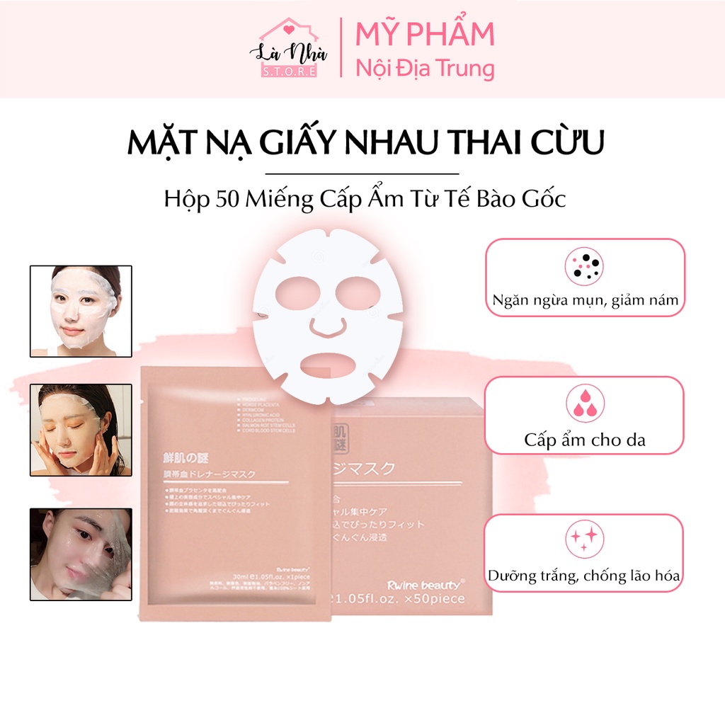 Hộp|Combo mặt nạ giấy nhau thai cừu dưỡng cấp ẩm trắng da mặt nhật bản, mask collagen tế bào gốc cuống rốn Rwine Beauty.