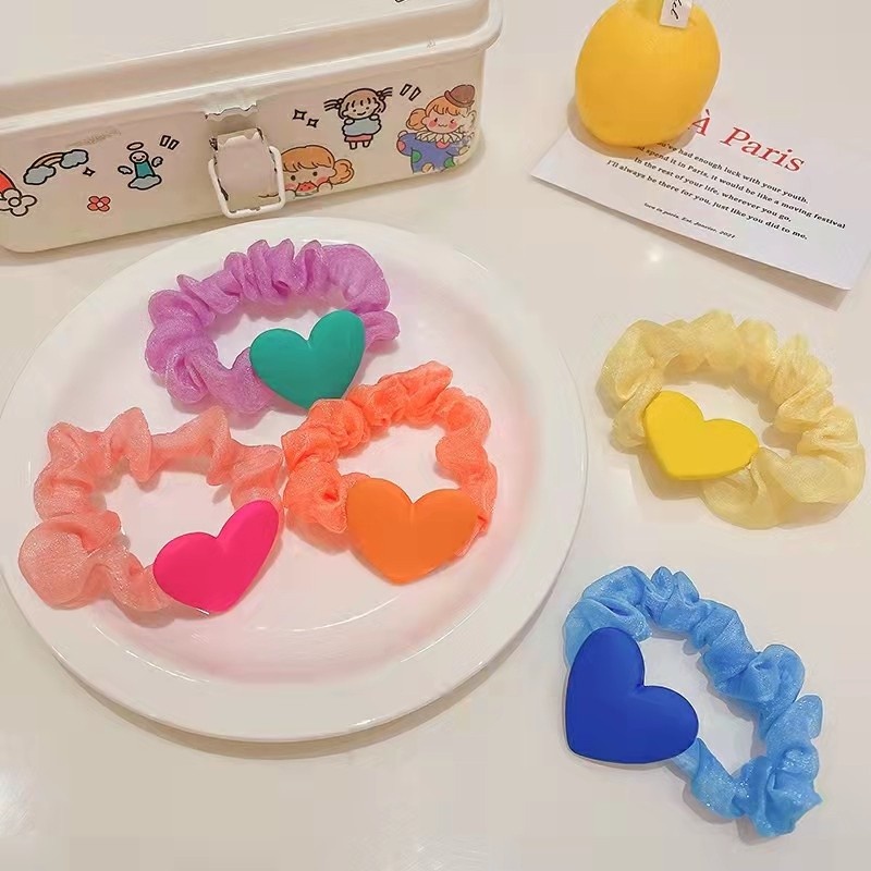 Dây Cột Tóc Ba Chiều Bản Lớn Hình Trái Tim Ba Chiều Dễ Thương Cho Bé Gái