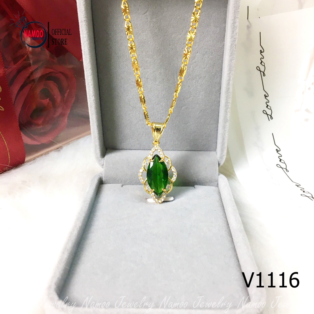 Dây Chuyền Khảm Đá Lục Bảo Cực Đẹp Cực Chất Cho Nữ V1116 Namoo Jewelry