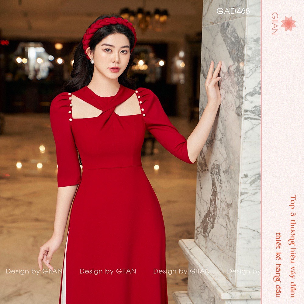 Áo Dài Cách Tân Nữ Cô Chéo Xếp Ly Tai Vai Phồng