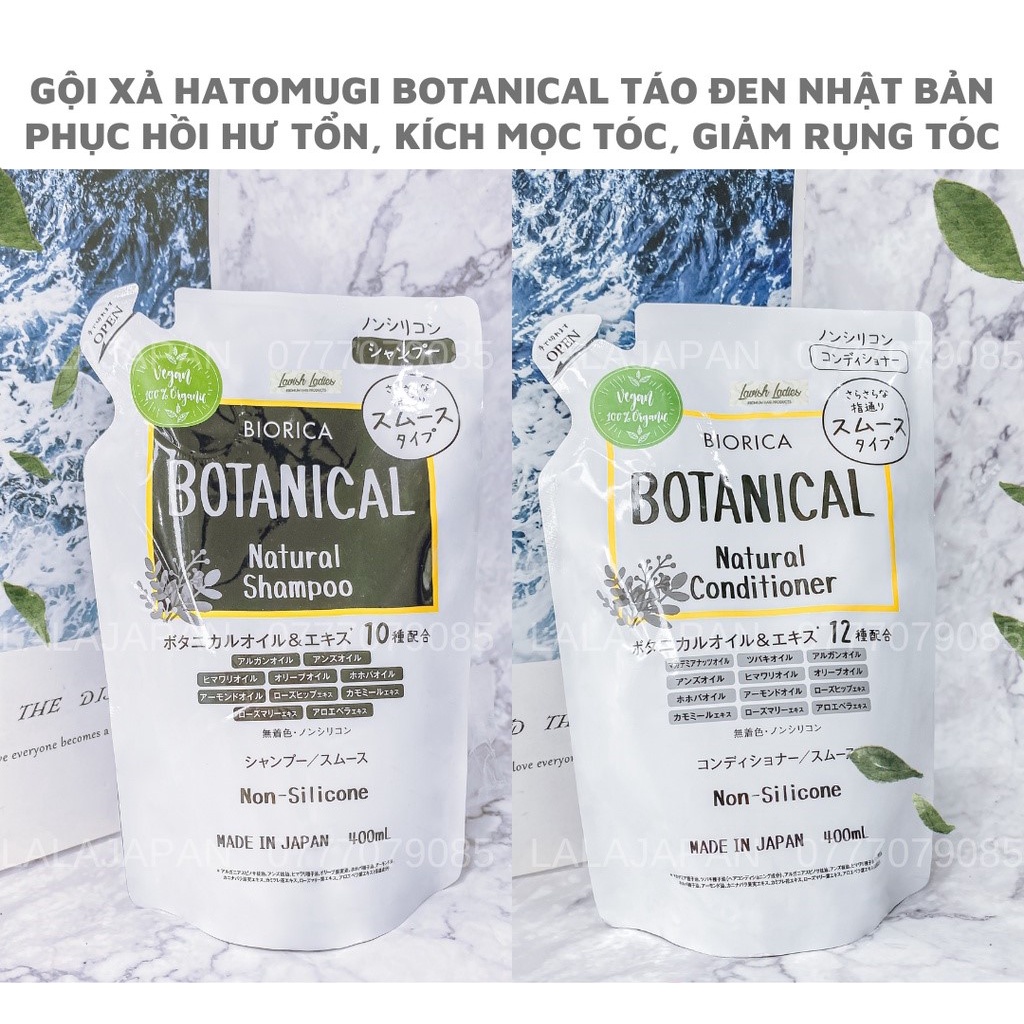 Cặp gội xả Hatomugi Botanical Táo Đen Nhật Bản giảm rụng kích mọc tóc phục hồi hư tổn 400ml