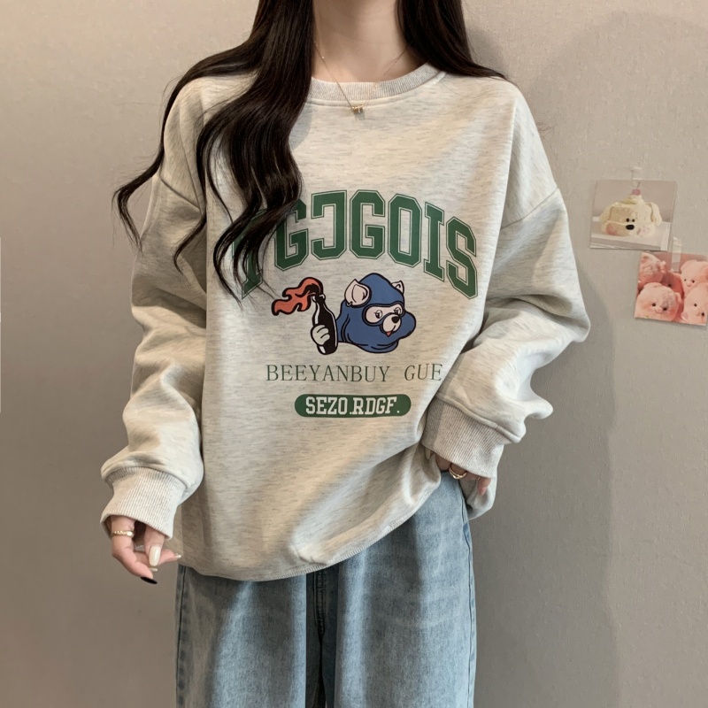 Áo Sweater Dáng Rộng In Hình Phong Cách Vintage Hàn Quốc Cho Nữ