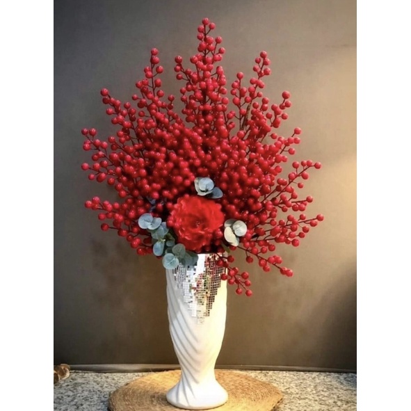 Đào Đông giả- 12 quả-dài 15cm. Trang trí Tết, Kết cây đào đông, làm sáp, oản cầu tài lộc