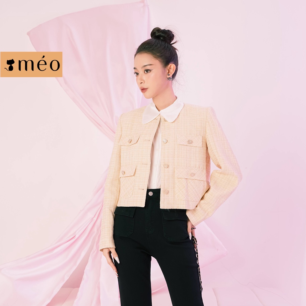 Áo khoác nữ Méo shop dạ tweed dài tay túi nắp đính cúc Jolie