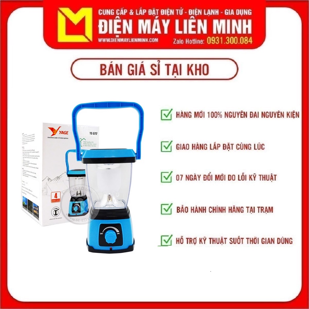 ĐÈN LED CẮM TRẠI YAGE YG-5717.W - 4 BÓNG - DÙNG PIN - THÂN NHỰA - CÓ THỂ SẠC BẰNG ASMT