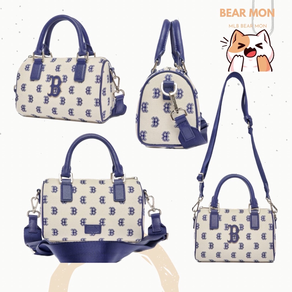 Túi Trống MLB Classic Monogram Jacquard Boston Bag S Boston Red Sox 3Abws013N Logo Màu trắng màu đen