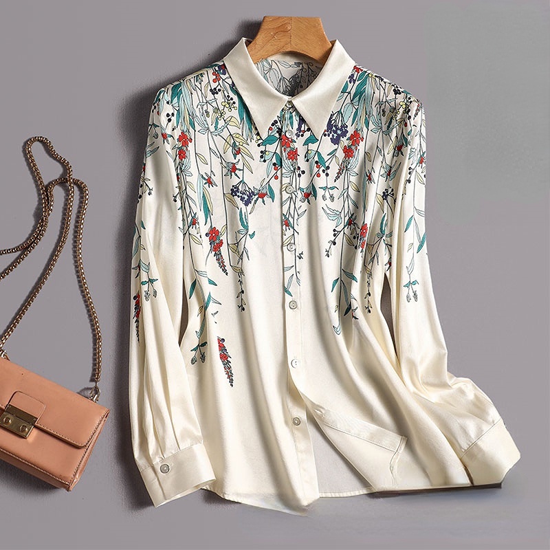 Áo Sơ Mi Lụa Twill Lụa Mulberry Tay Dài Đa Năng Phong Cách Quầy Bar Qingdao Nhập Khẩu Cho Nữ CF1 Q