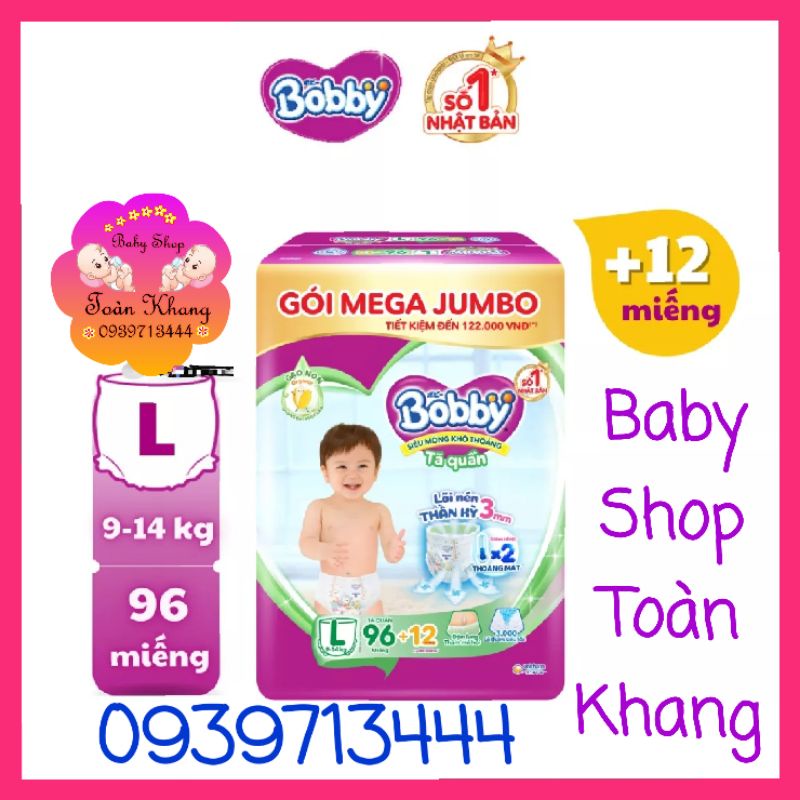 🌈SALE TRI ÂN🌈TÃ QUẦN BOBBY GÓI MEGA JUMBO GẠO NON ORGANIC LÕI NÉN 3MM SIZE M120_L96+12_XL84+12_XXL76+12