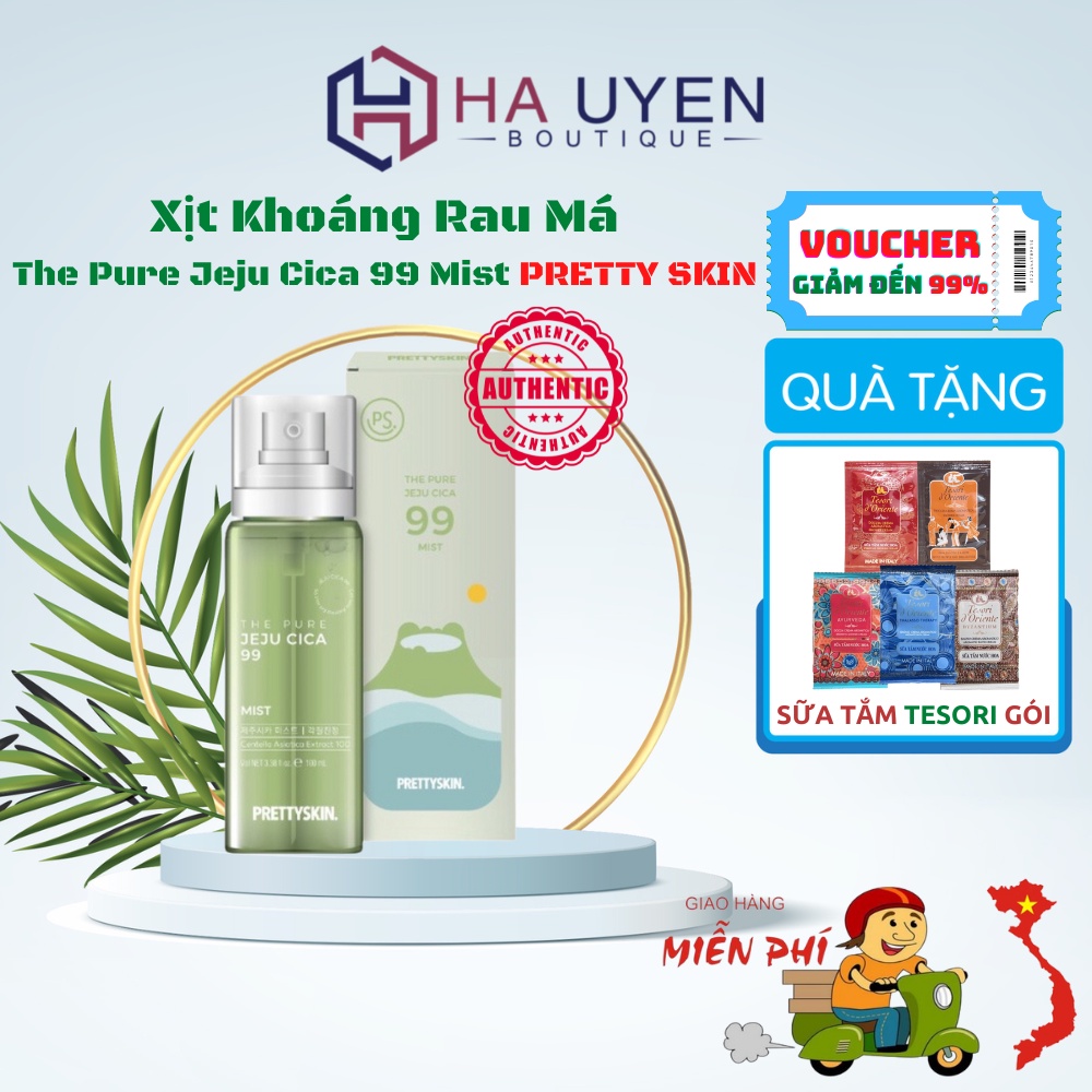 Xịt Khoáng Rau Má The Pure Jeju Cica 99 Mist PRETTY SKIN, Cấp Ẩm Sâu & Phục Hồi Da - 100ml [ Auth Hàn Quốc 100% ]