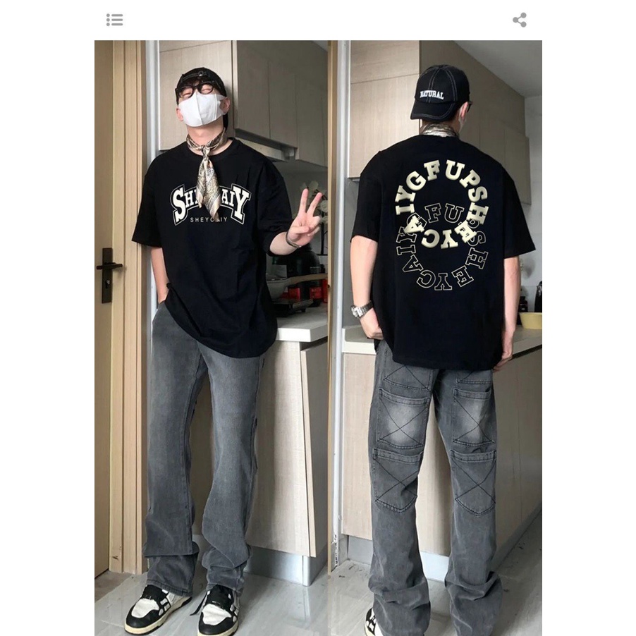 Áo Phông Cổ Tròn In Chữ SHEYCAIY Trước Ngực 100% Cotton Khô Thoáng Khí, Phong Cách Hot Trend