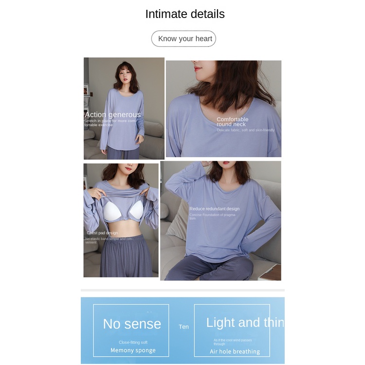 Bộ Đồ Ngủ Tay Dài Có Đệm Ngực Thiết Kế Đơn Giản Thời Trang Xuân Thu Cho Nữ