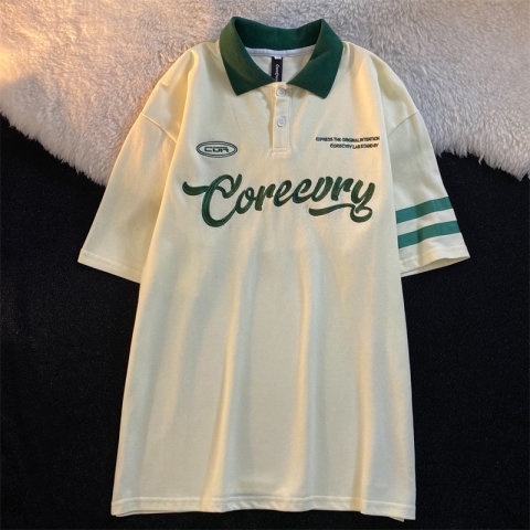 Áo Thun POLO Ngắn Tay Họa Tiết Kẻ Sọc Thêu Chữ Màu Tương Phản Phong Cách Âu Mỹ Thời Trang Mùa Hè Mới