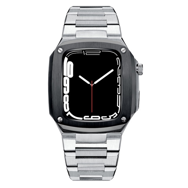 Bộ Dây Đeo Bằng Thép Không Gỉ + Vỏ Bọc Bằng Da Thật Cho iWatch 40mm 41mm 44mm 45mm