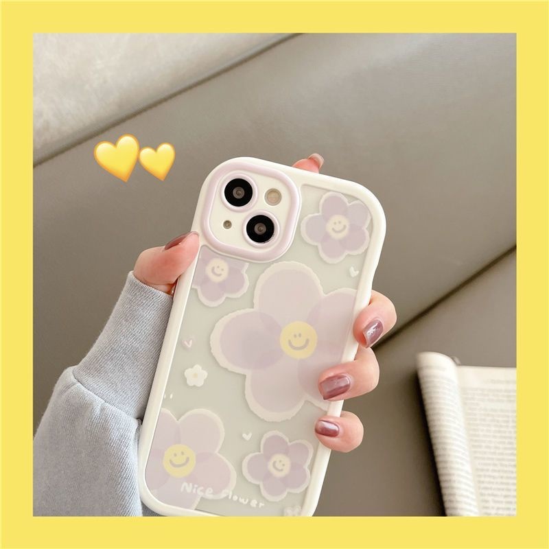 Ốp Điện Thoại Trong Suốt Họa Tiết Hoa Mặt Cười Cho IPhone 12 13 14 11 Pro Max X Xs Max Xr Taazs