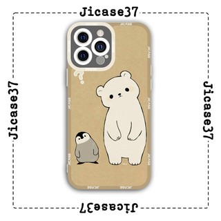 Ốp lưng iphone và samsung xiaomi oppo cạnh vuông Jicase cánh cụt và gấu 