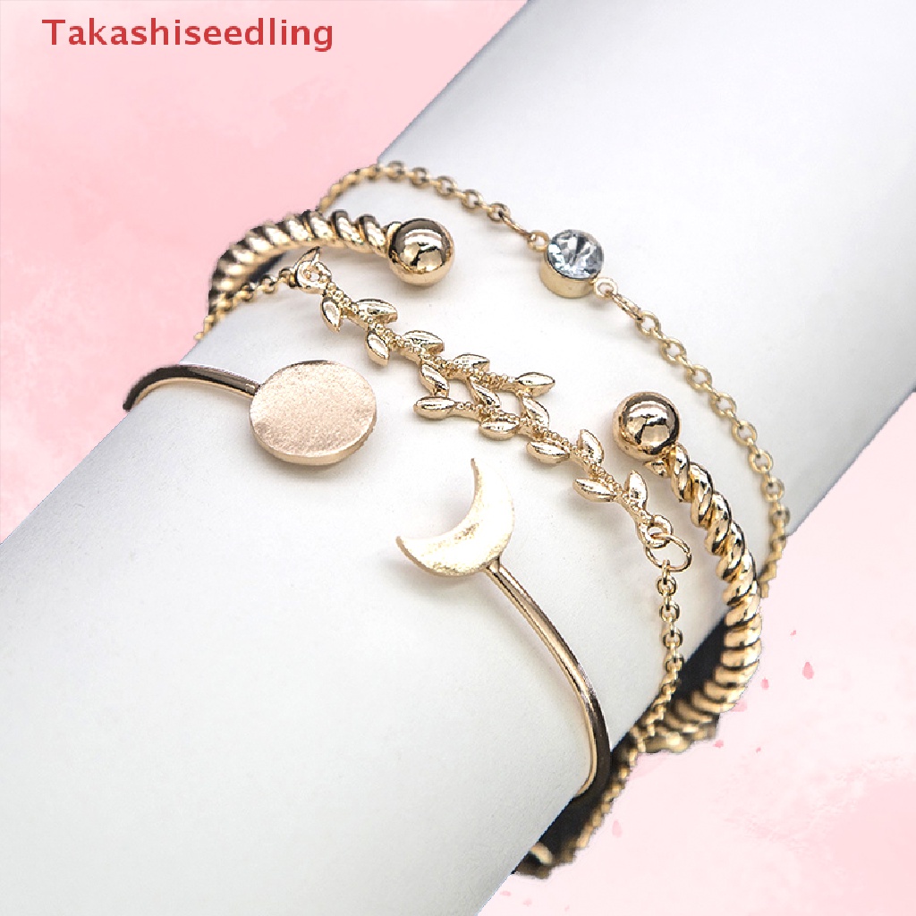 Set 4 Vòng Tay Hợp Kim Đính Đá Phong Cách Bohemian Cho Nữ