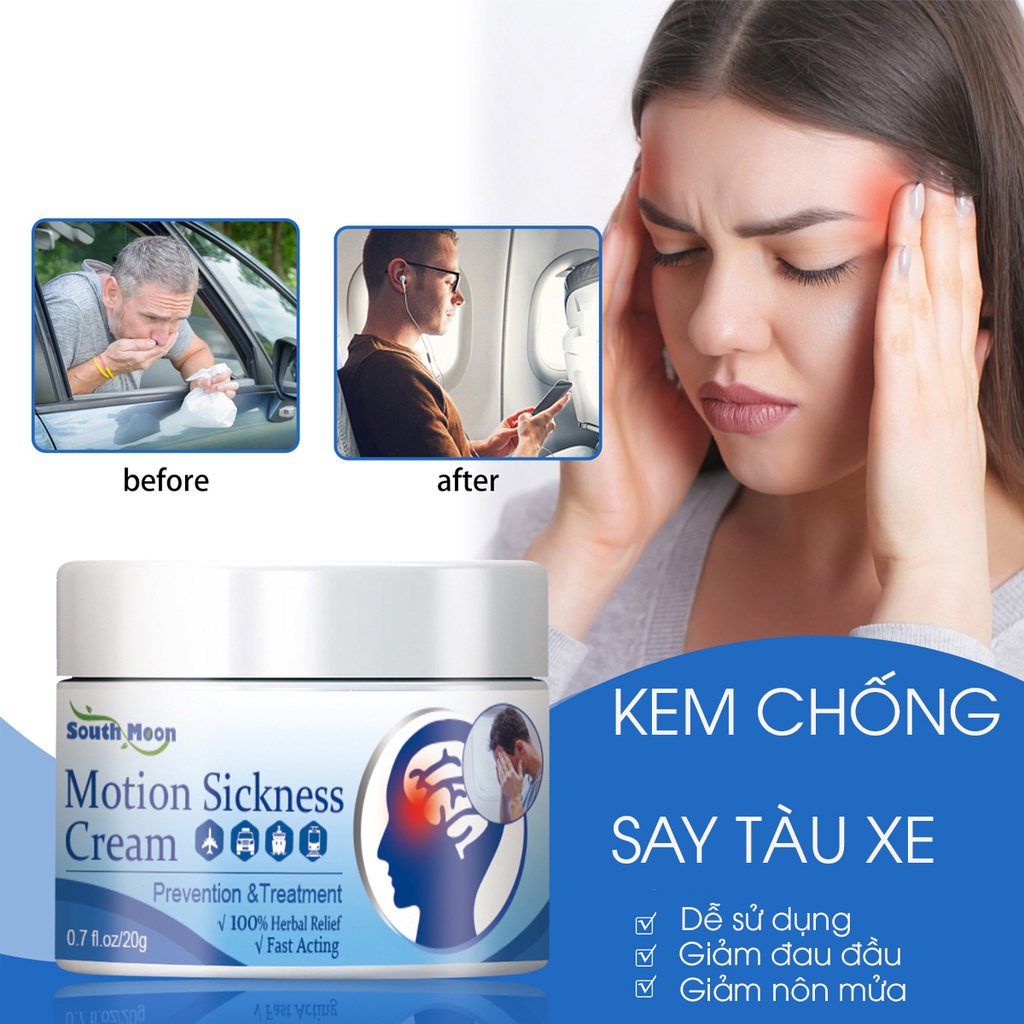 Kem chống say tàu xe thảo dược hộp 20g hiệu quả trong 72h, giảm nôn mửa, chóng mặt, buồn nôn