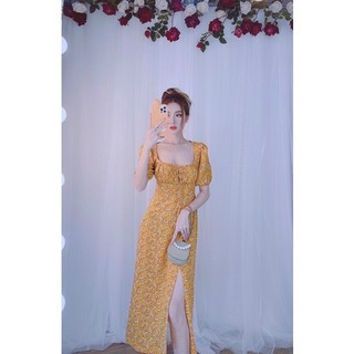 VÁY HOA XẺ TÀ DÁNG DÀI RÚT NGỰC FREESIZE