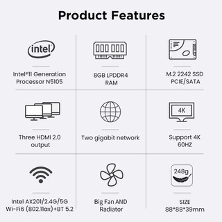 Máy tính mini Intel N5105 thế hệ thứ 11 (4core 2.9Ghz)