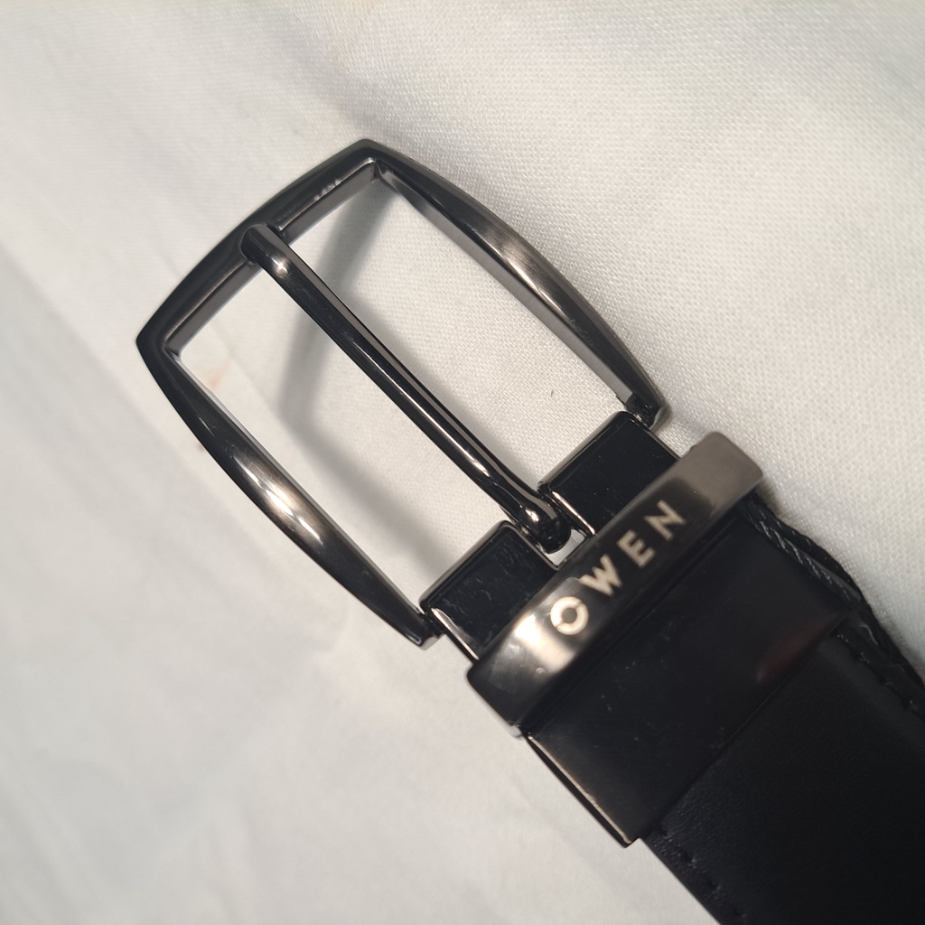 Thắt lưng da nam cao cấp OWEN BELT221601 chất liệu da PU nhập khẩu dây da màu đen nâu 2 mặt kiểu khóa kim đục lỗ màu đen