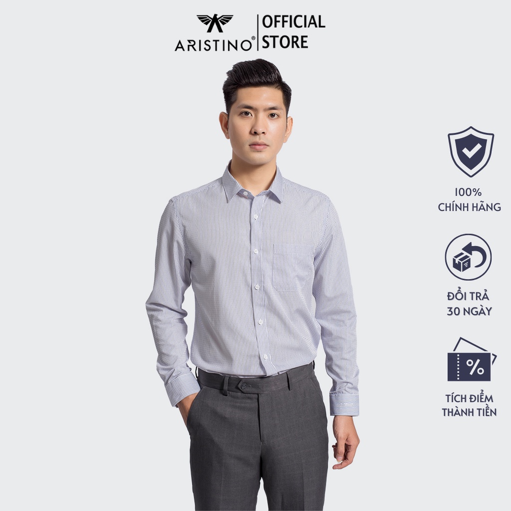 Áo sơ mi nam dài tay Aristino họa tiết kẻ trắng sọc xanh thanh lịch, nam tính - ALS62708