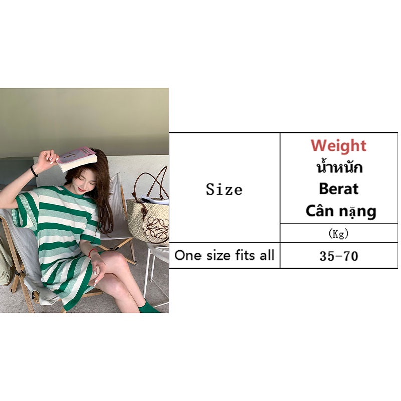 Đầm XINLANYASHE ngắn tay dáng rộng họa tiết kẻ sọc thời trang Hàn Quốc giản dị dành cho bạn nữ