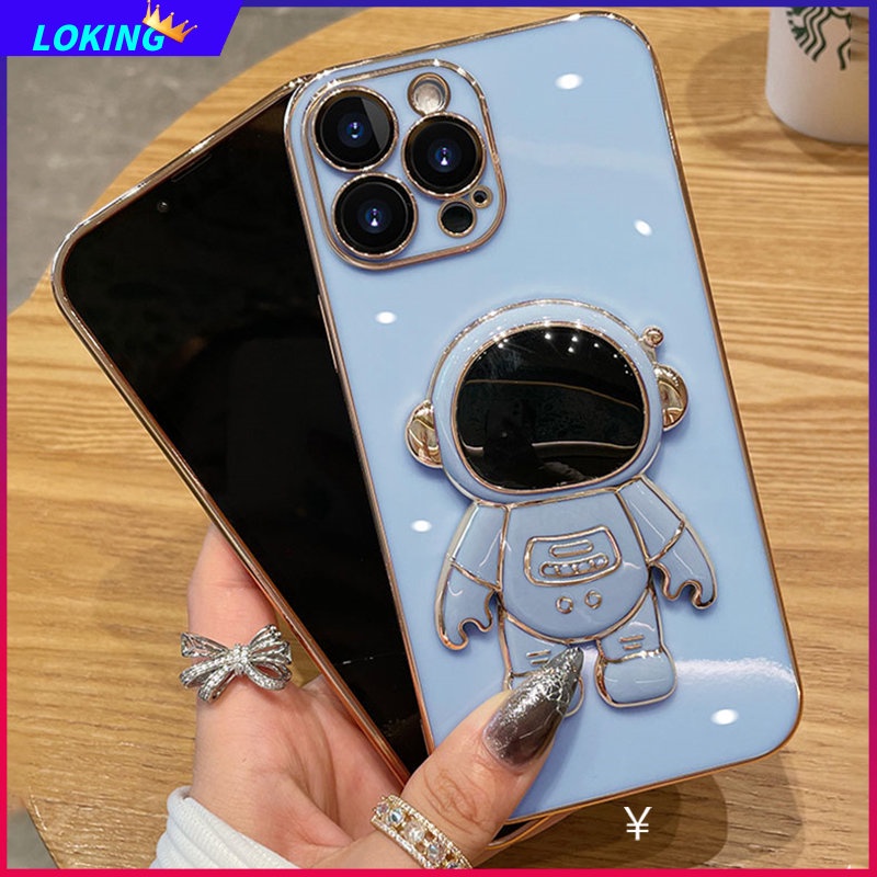 Ốp Điện Thoại silicone In Hình Phi Hành Gia Kèm Giá Đỡ Cho iphone 15 promax 15 plus 11pro max 12pro max 13pro max 14pro max