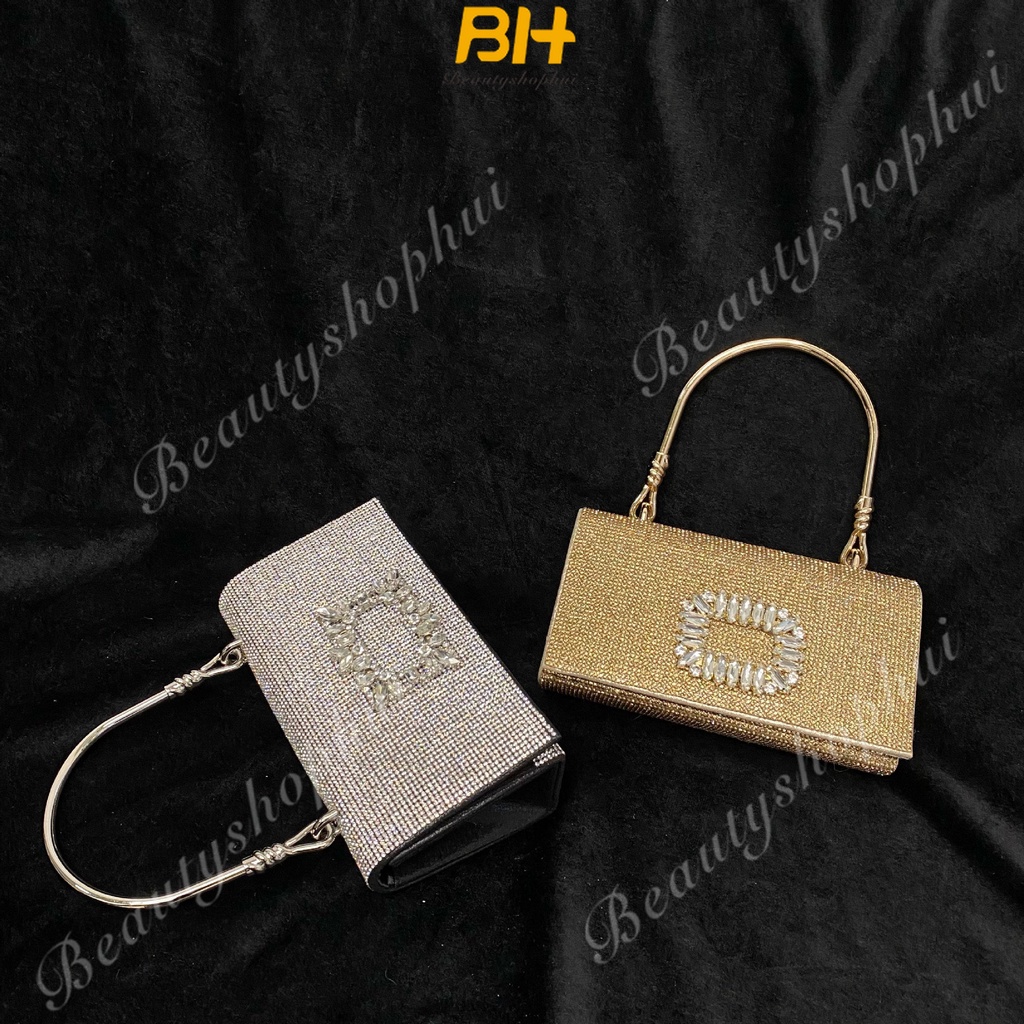 Túi Đeo Chéo Hình Vuông Cỡ Nhỏ Đính Đá Lấp Lánh Sang Trọng Kèm Dây Đeo Sợi Xích Thời Trang Cho Nữ