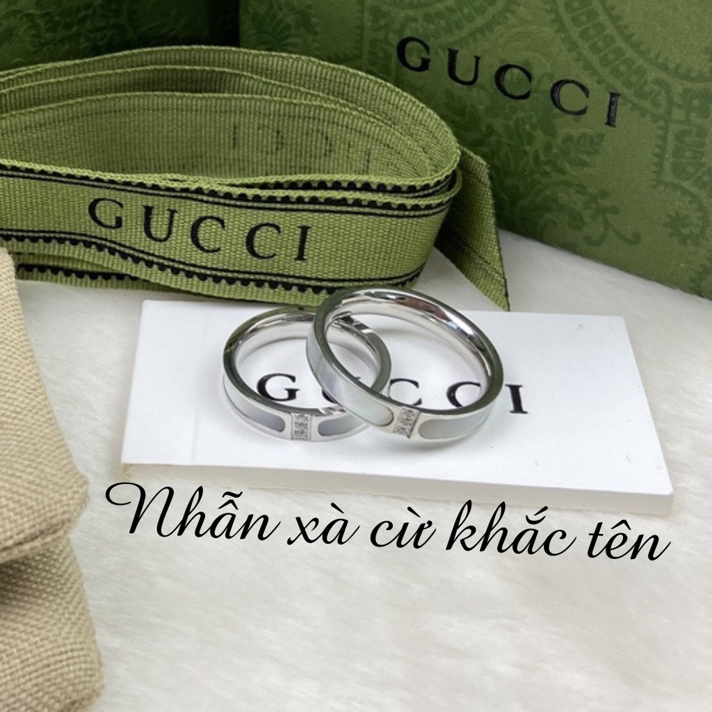 Nhẫn cặp đôi Gucci -Nhẫn titan đính xà cừ -Không gỉ ,không phai màu Full box cao cấp-Khắc tên theo yêu cầu