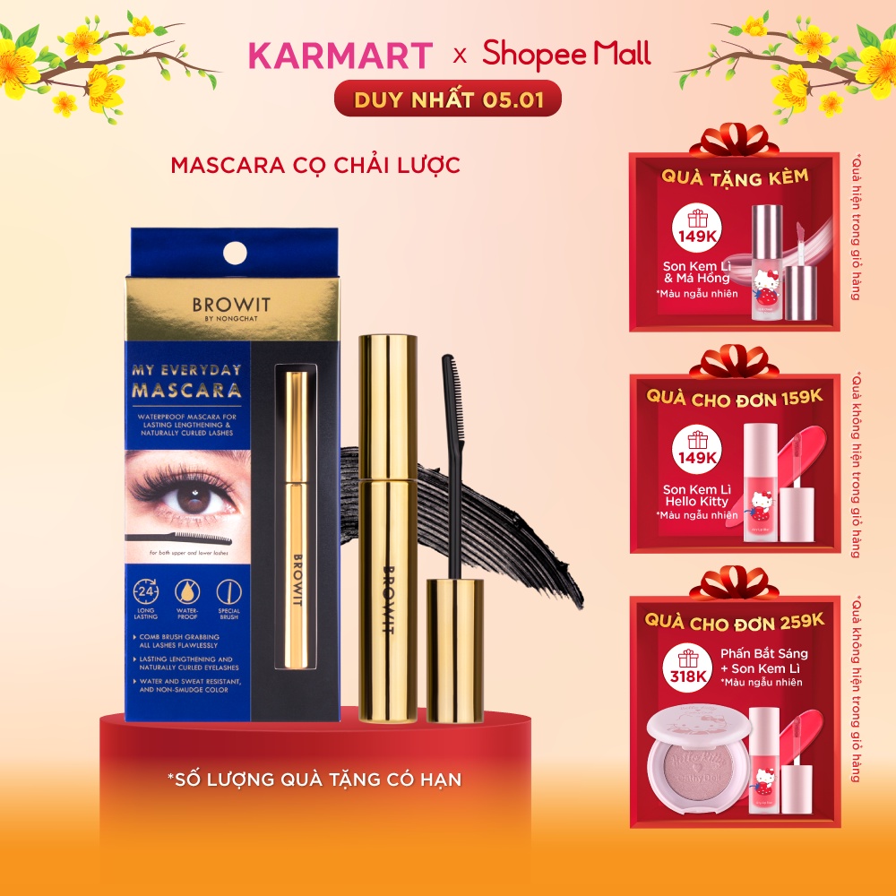 Mascara Nongchat Browit dài và cong mi dạng lược My Everyday 5.5g