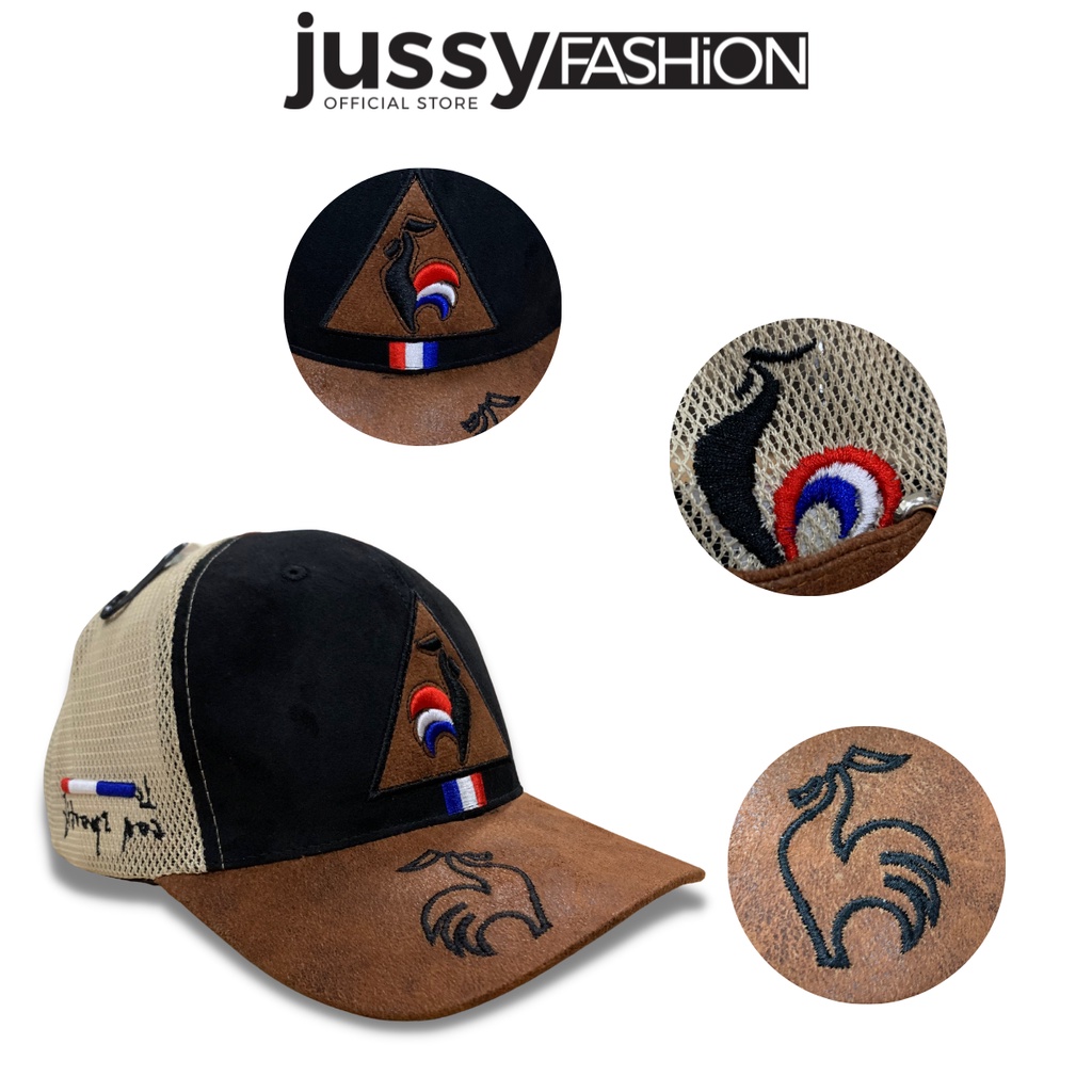 Nón Lưỡi Trai Con Gà Két Da Phối Lưới Thêu 4D Cao Cấp Jussy Official Kiểu Nón Kết Logo Gà Trống Hot Trend