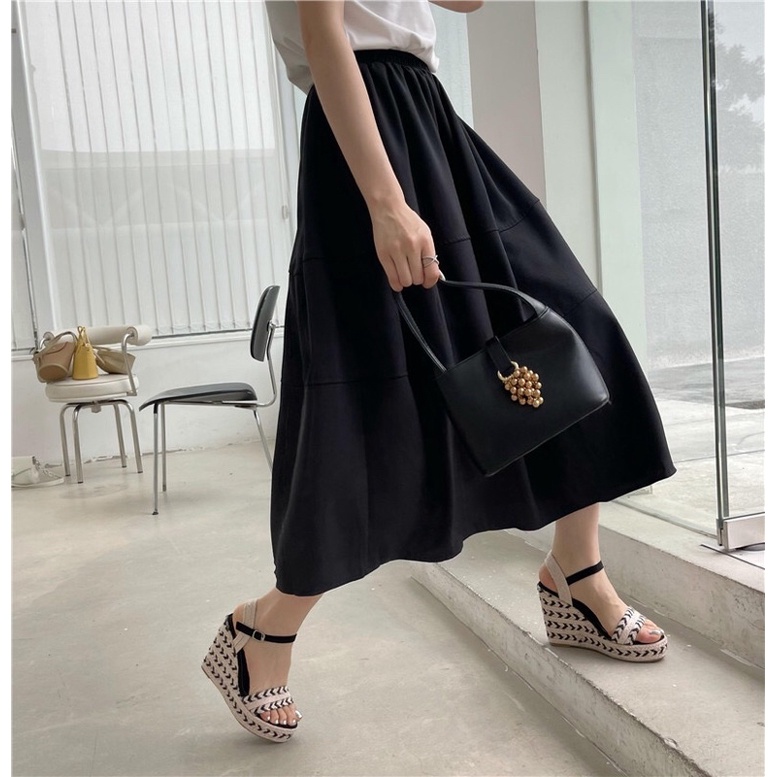 Sandal Colorblock phối dây gai, đế xuồng cao 10cm