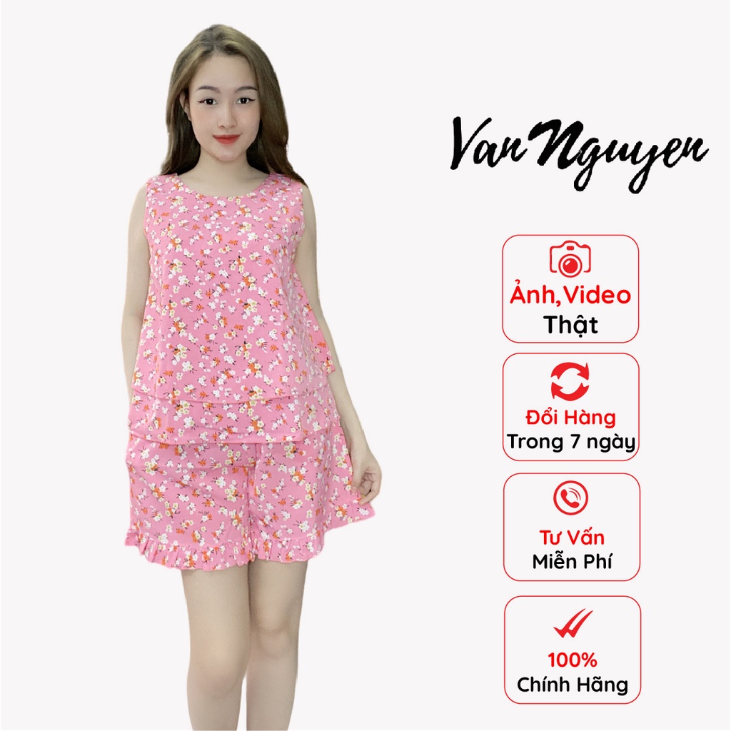 Đồ Bộ Đùi Nữ Chất Lụa Nhật Cao Cấp Thiết Kế Áo Sát Nách 2 Tầng Phối Hoa Nhí Xinh Xắn Vân Nguyễn