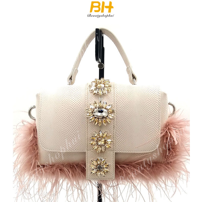 Túi Xách Phối Lông Vũ Đính Đá Thời Trang 2023 Cho Nữ