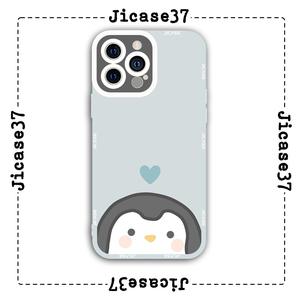 Ốp lưng iphone cạnh vuông Jicase chim cánh cụt trái tim 6plus/6s/6splus/7/7plus/8/8plus/x/xs/11/12/pro/max/plus/promax