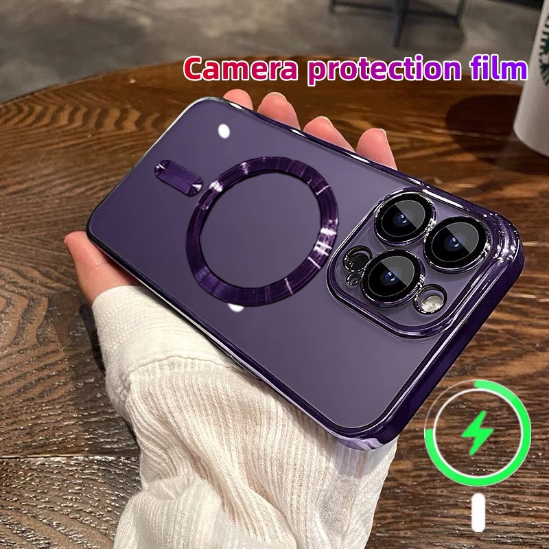 Sang Trọng Ốp Điện Thoại iPhone 14 13 12 11 Pro max case ốp lưng điện thoại i phone 14 promax Dẻo Trong Suốt Màu Tím Kèm Giá Đỡ Từ Tính Chống Sốc Cho ip14prm ip 13 12 pro max