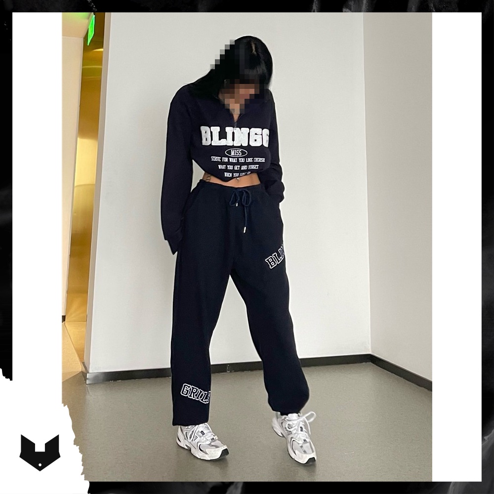 Quần jogger in chữ viền trắng BLING GIRLS unisex nam nữ cá tính hip hop dance đường phố