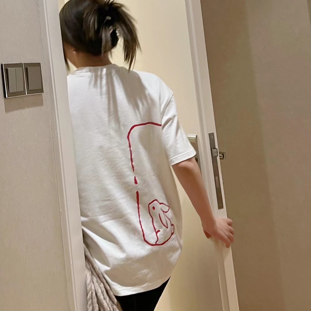 Áo thun SUXI tay ngắn cổ tròn dáng rộng in họa tiết đơn giản thời trang mùa xuân cho nữ