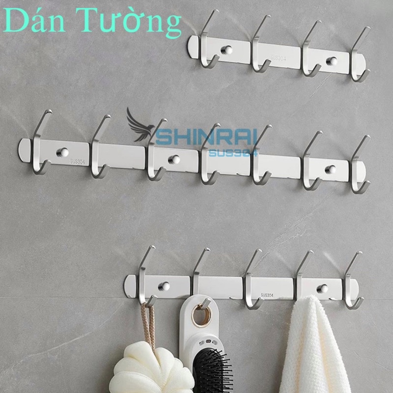 ( Dán Tường - Có Thể Khoan ) Móc Treo Đồ Trên Dưới , Móc Treo Quần Áo Nhà Tắm - Bếp Inox Sus304 Tấm Đặc Shinrai Mtd8