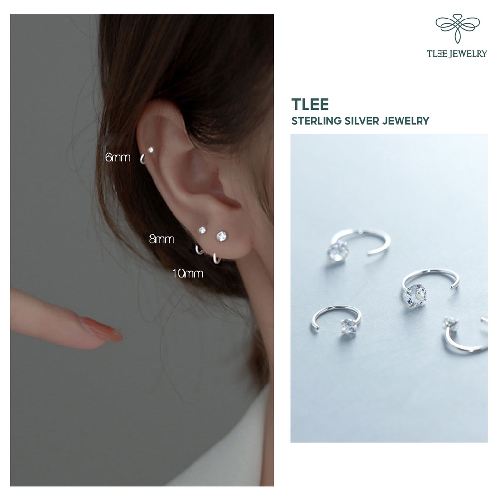 Khuyên tai bạc TLEE nụ đá dáng móc câu unisex TleeJewelry B0241